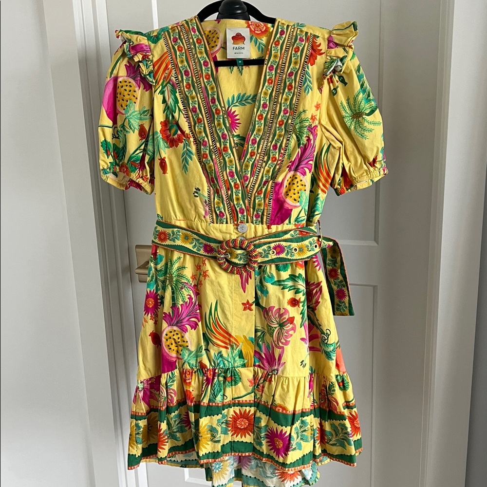 FARM Rio Tropical Yellow Dress with Floral Accents